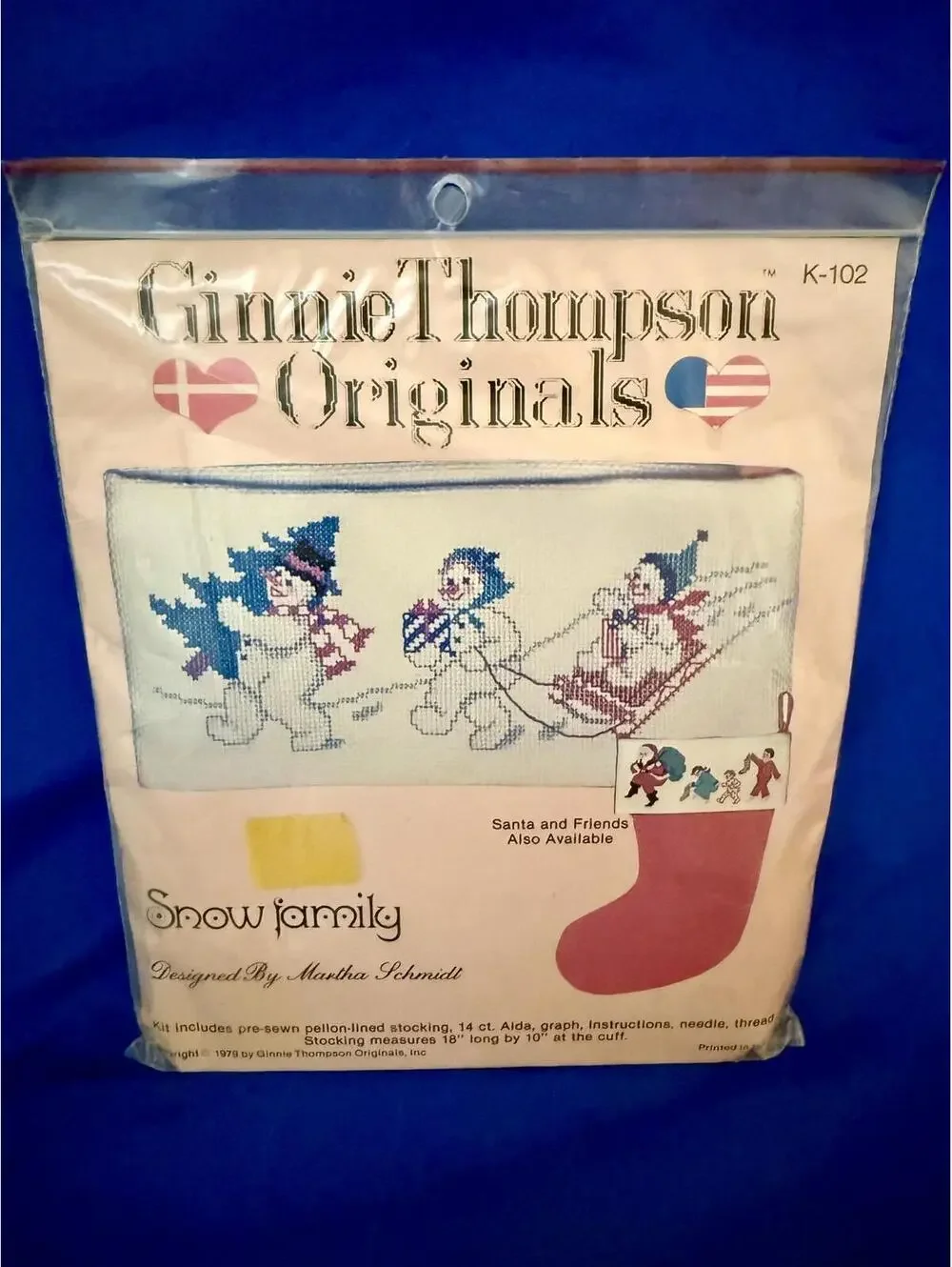 Snow Family Counted Cross Stitch Christmas Stocking Kit Ginny Thompson 1979 NIP